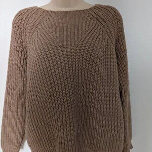 J CREW Taupe Tan Cotton Blend Ribbed Sweater